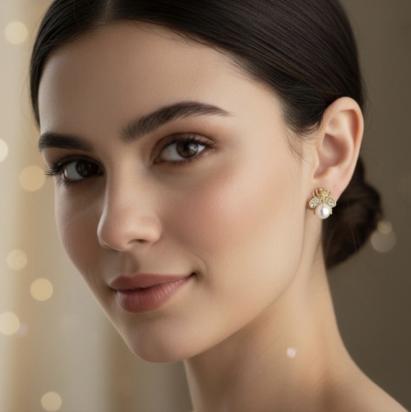 Fine bee earréings with imitation pearls and inlays, alloy earring+ - Picture 2 of 10